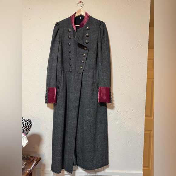 Free People Gray Long Coat with Red Accents - Picture 2 of 8